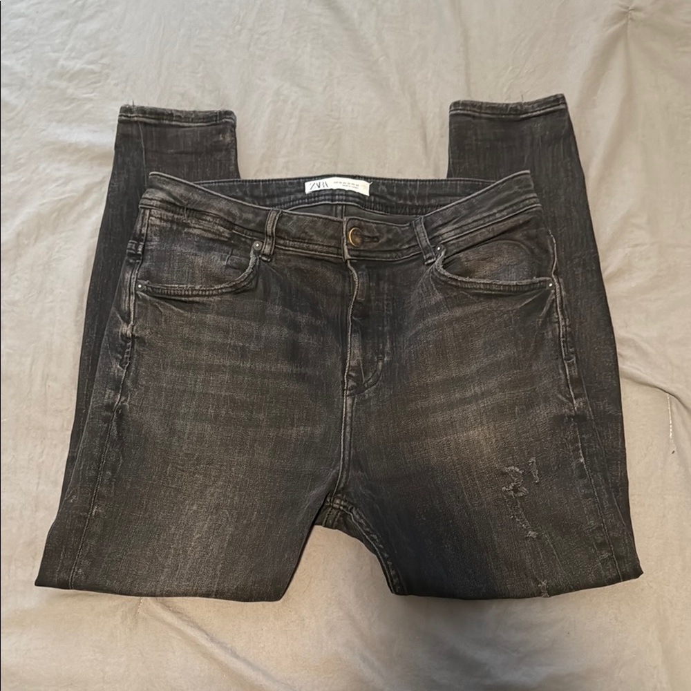 Zara Black Skinny Jeans with Distressed Vintage Look